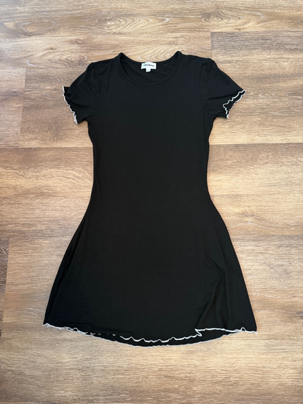 superdown Black Mini Dress with White Lettuce Hem